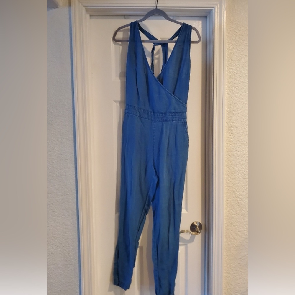 Madewell Deep Blue Cross Back Strap Jumpsuit